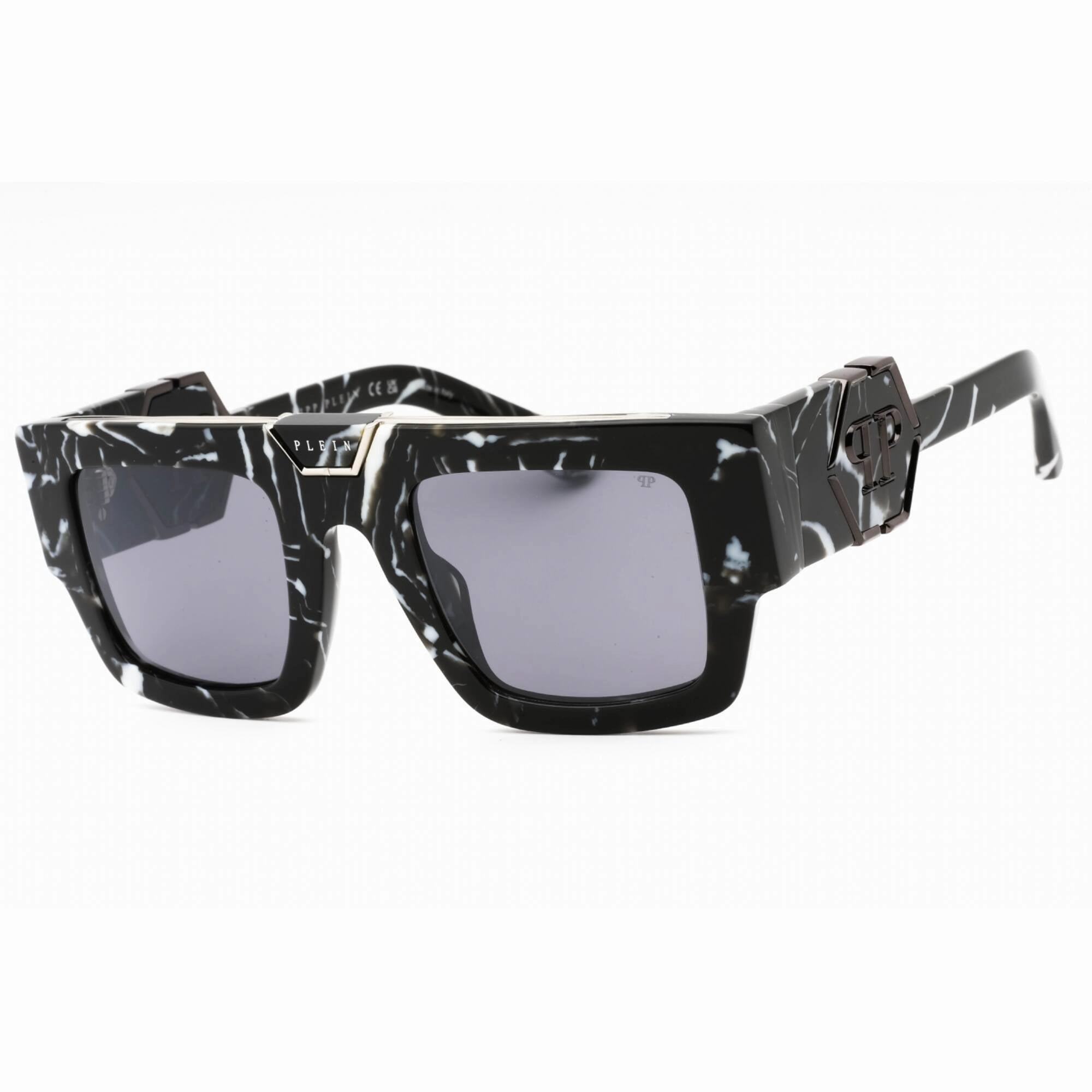 Philipp Plein Men's Sunglasses - Marbled Black Acetate Square Frame | SPP092M Z21G