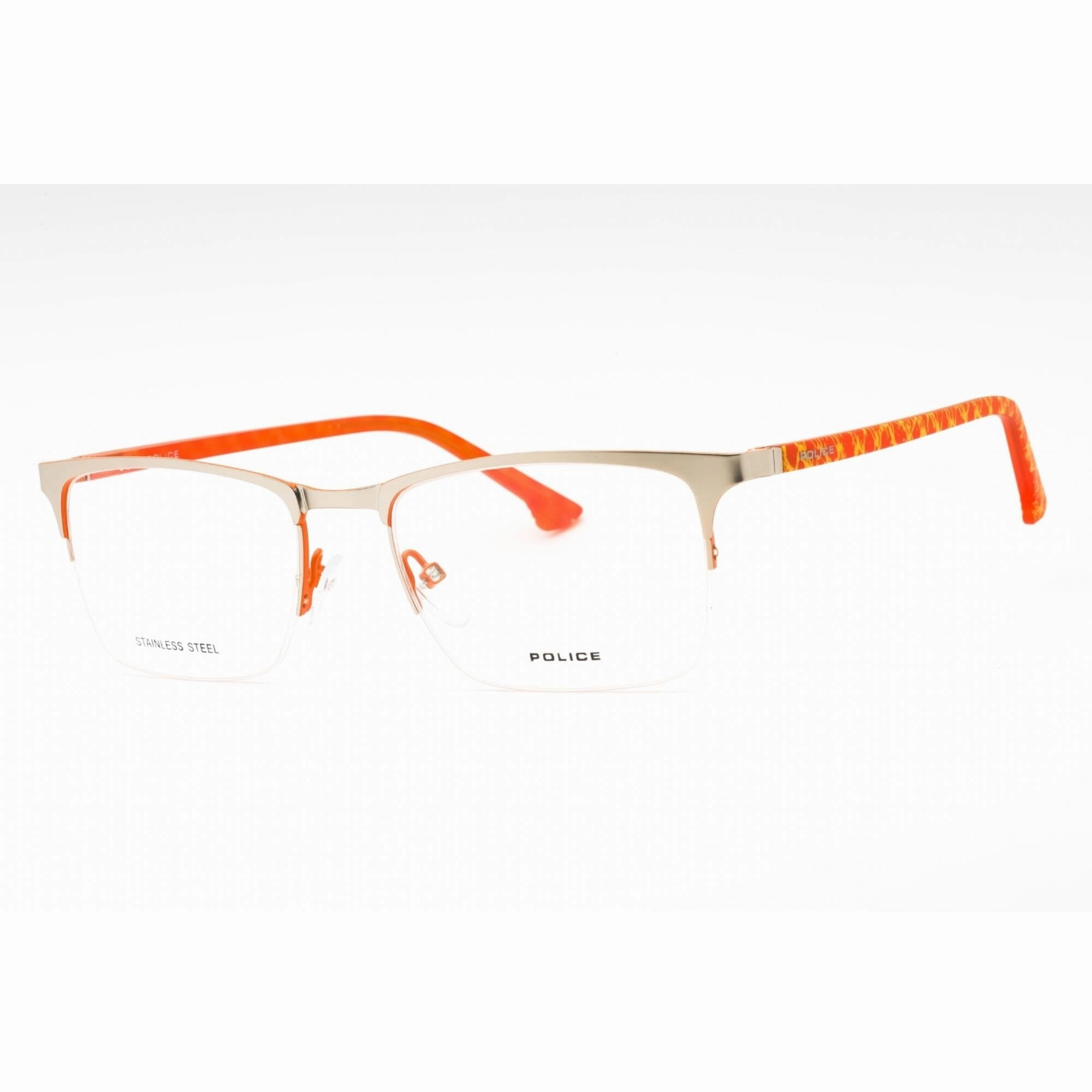 Police Men's Eyeglasses - Matte Palladium Metal Rectangular Half Rim | VPL397 0S34