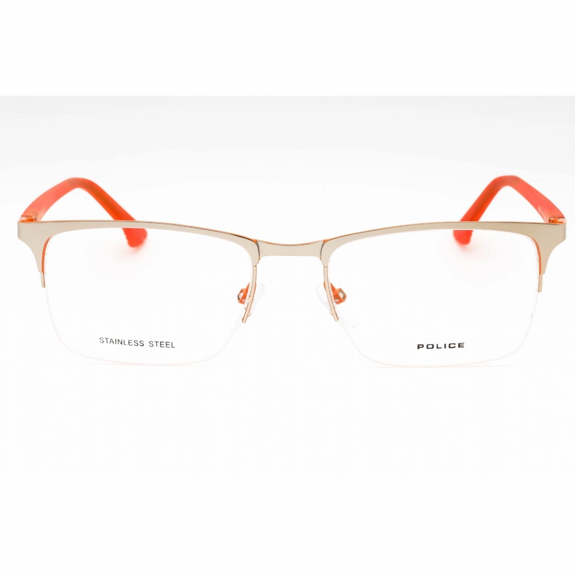 Police Men's Eyeglasses - Matte Palladium Metal Rectangular Half Rim | VPL397 0S34
