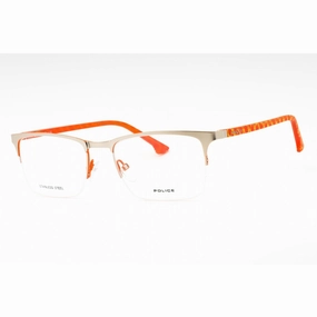 Police Men's Eyeglasses - Matte Palladium Metal Rectangular Half Rim | VPL397 0S34
