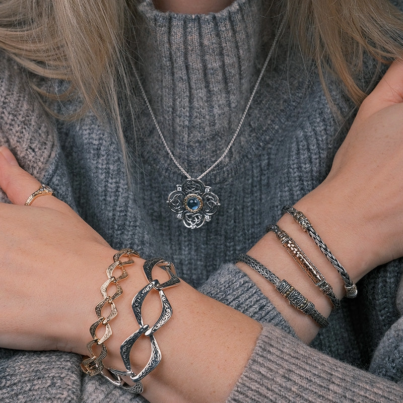 Silver and 18k Gold Dragon Weave Eternity Bracelet