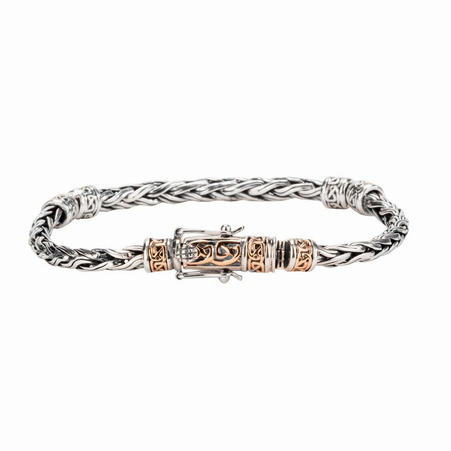 Silver or Silver and Bronze Wheat Link Hinged Bracelet