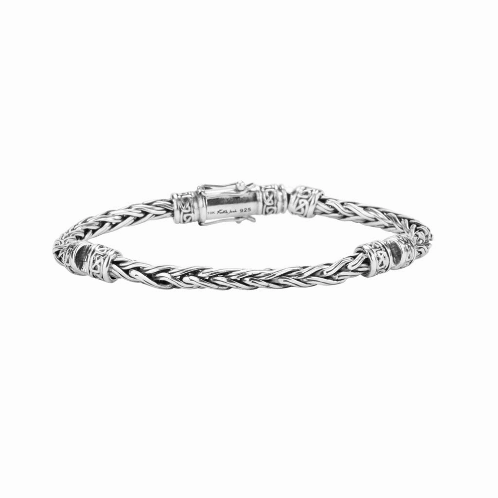 Silver or Silver and Bronze Wheat Link Hinged Bracelet