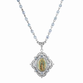 Symbols Of Faith Light Blue Beaded And Stone Empress of the Americas Pendant Necklace 15   3" Extender