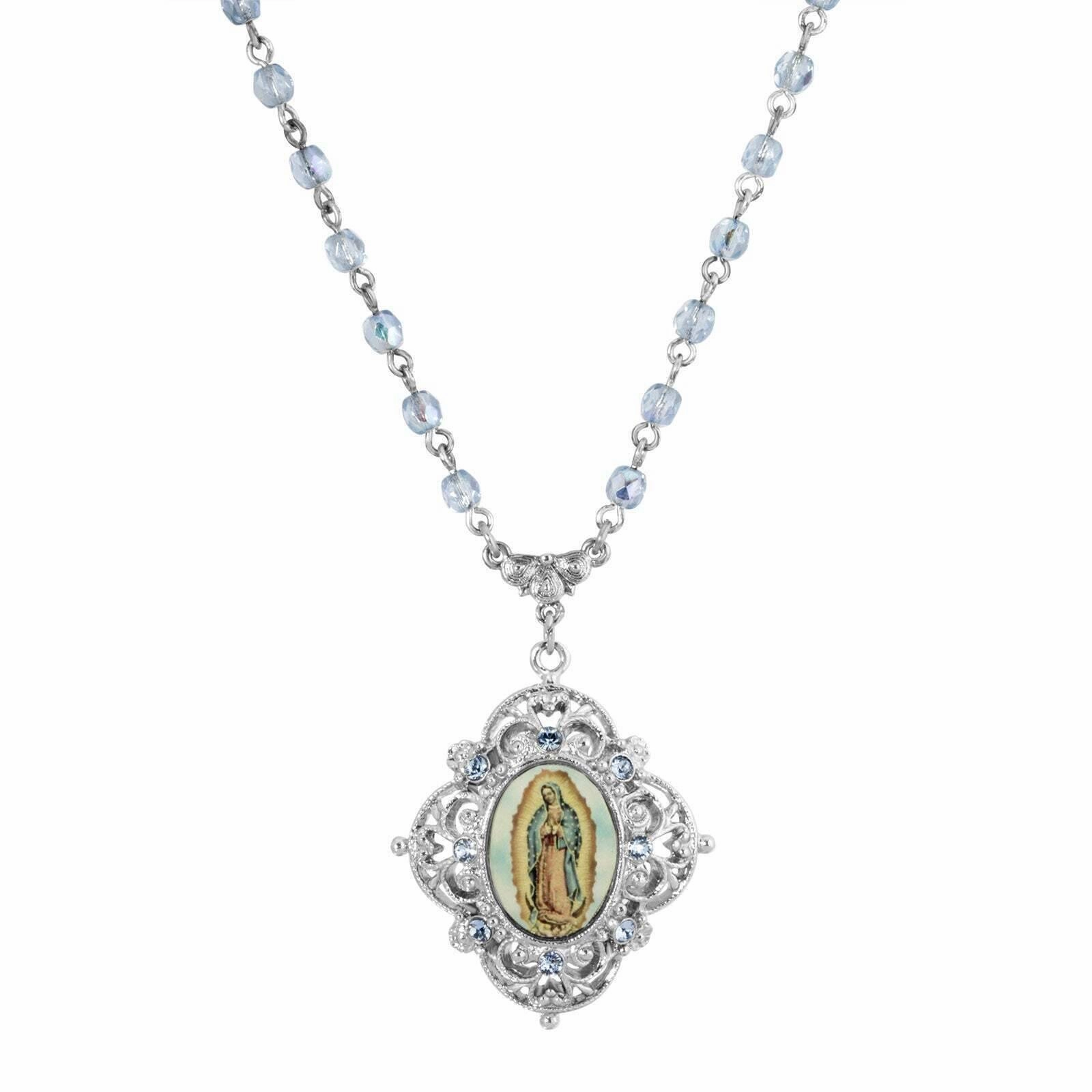 Symbols Of Faith Light Blue Beaded And Stone Empress of the Americas Pendant Necklace 15   3" Extender