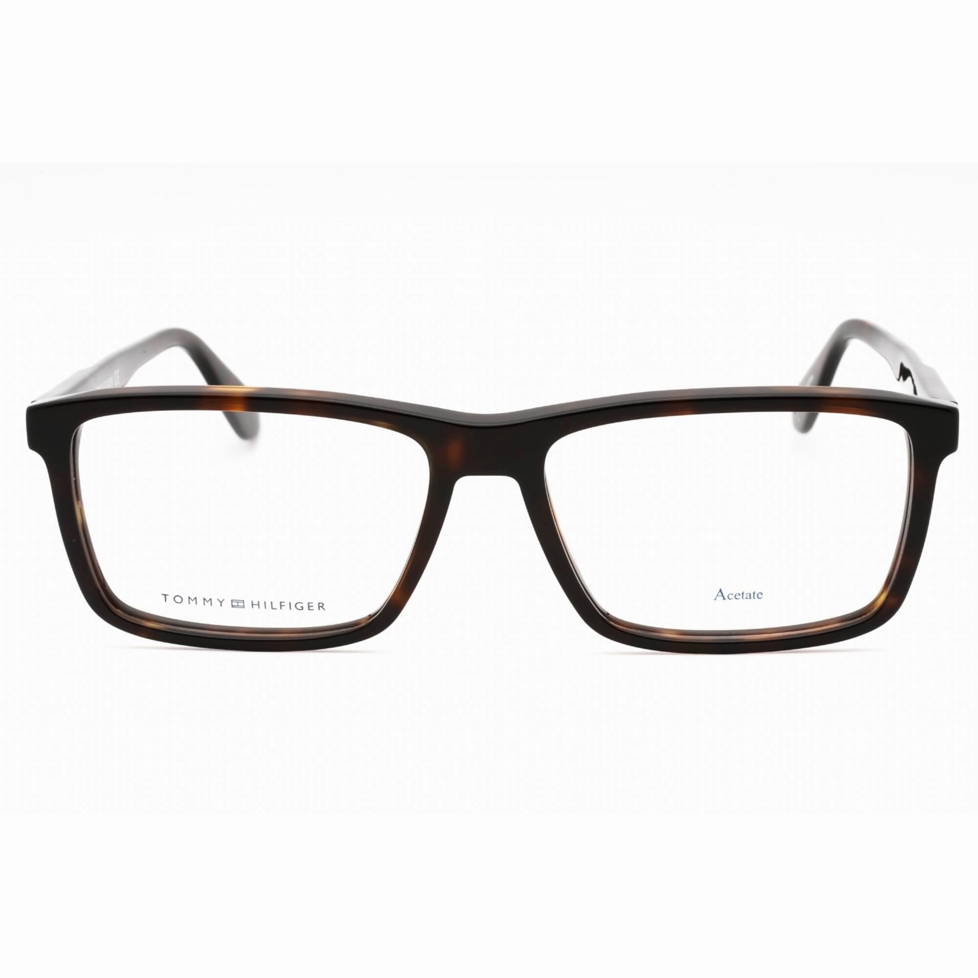 Tommy Hilfiger Men's Eyeglasses - Dark Havana Plastic Rectangular | Th 1549 0086 00