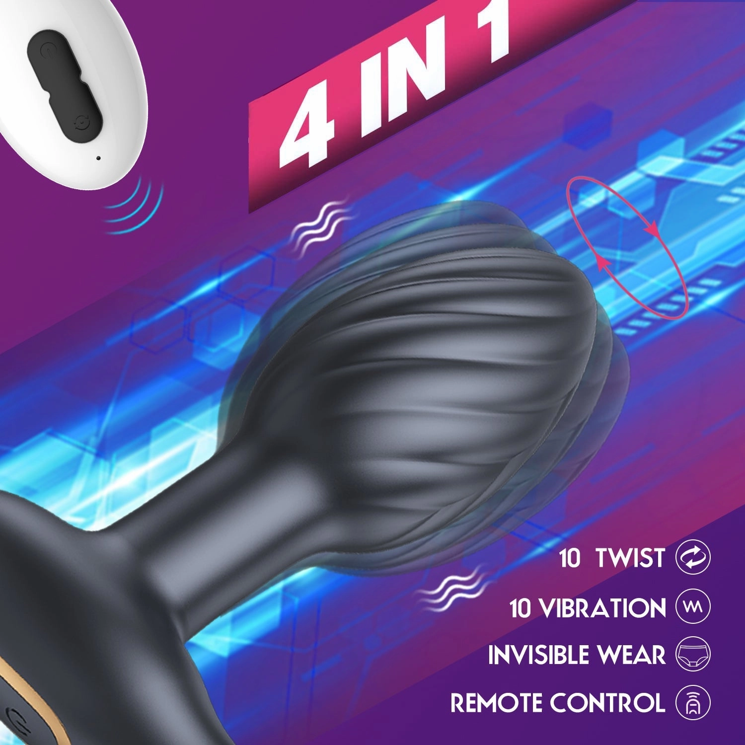 Vibrating Butt Plug with Rotation