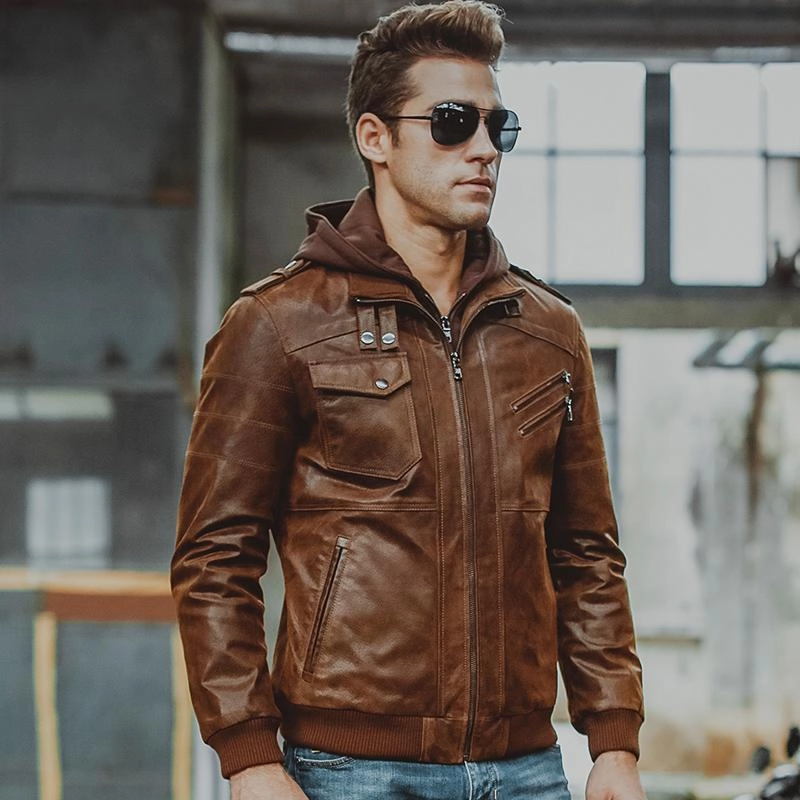 West Louis™ Removable Hooded Genuine Leather