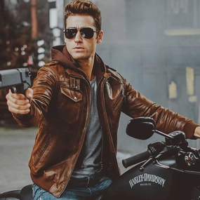 West Louis™ Removable Hooded Genuine Leather