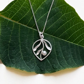 Whispering Leaf Necklace, Pearl - Sterling Silver, Indonesia
