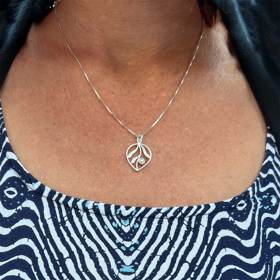 Whispering Leaf Necklace, Pearl - Sterling Silver, Indonesia
