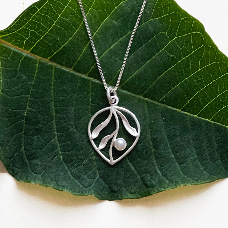 Whispering Leaf Necklace, Pearl - Sterling Silver, Indonesia
