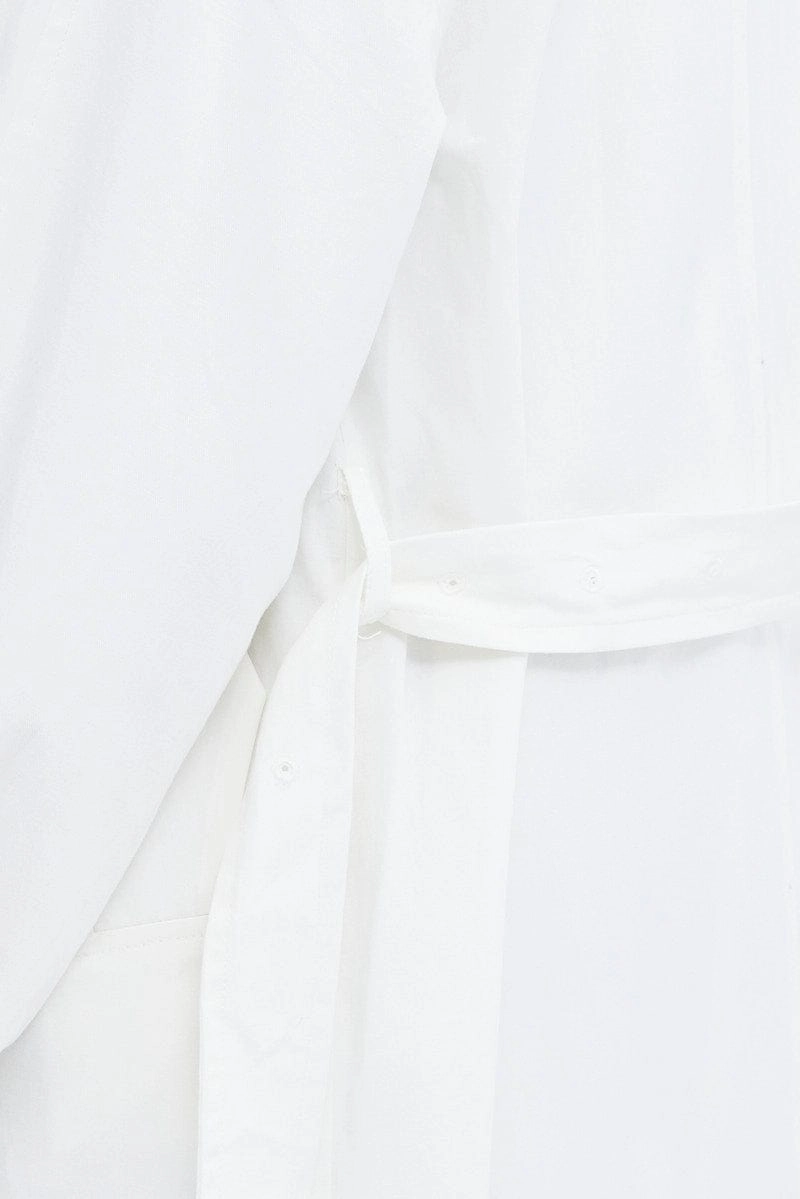 White Longline Trench Coat With Tie