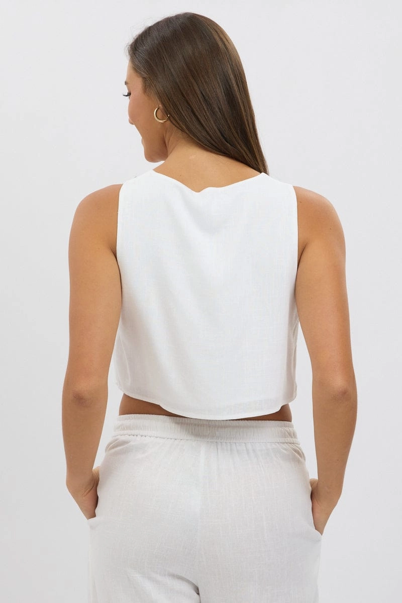 White Tie Up Front Top
