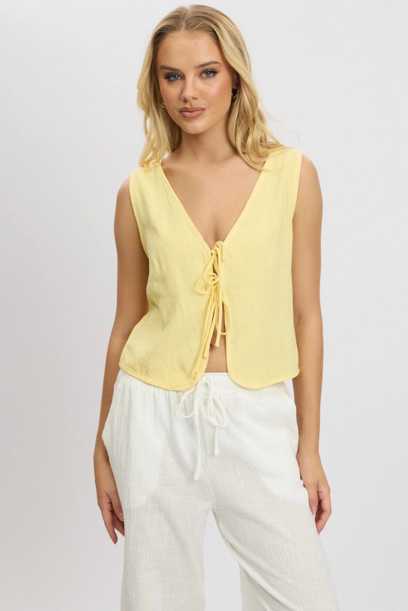 Yellow Tie Up Top Linen
