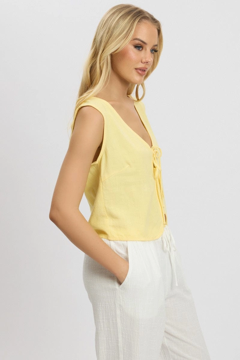 Yellow Tie Up Top Linen