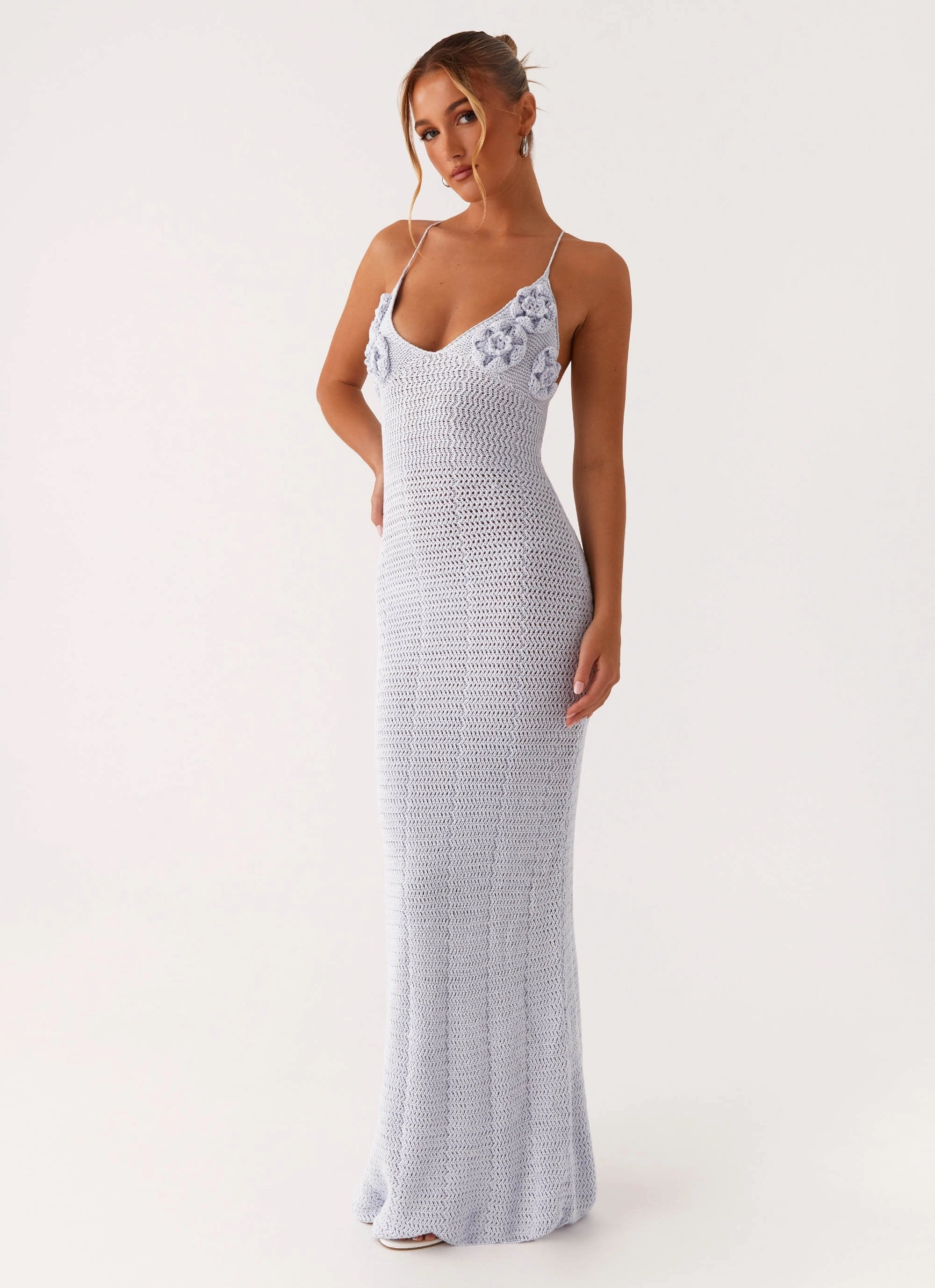 Zara Rose Crochet Maxi Dress - Blue